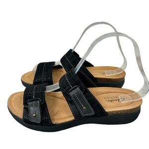 CLARKS April Dusk Black Double Strap Slide Suede Leather Sandals 8M